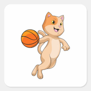 バスケットボールのCat選手 スクエアシール