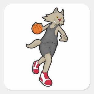 バスケットボールのCat選手 スクエアシール
