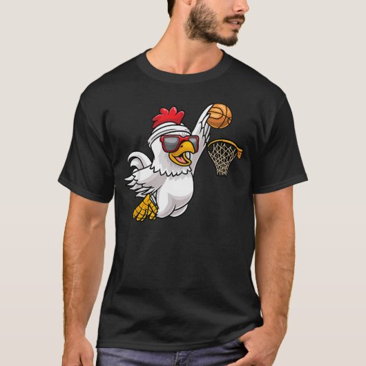 バスケットボールをするニワトリ Tシャツ (正面)
