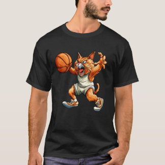 バスケットボールをする猫 バスケットボール好きな猫 Tシャツ