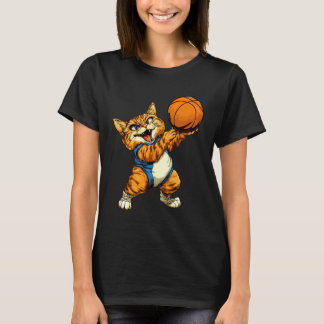 バスケットボールをする猫 バスケットボール選手の猫 Tシャツ