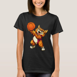 バスケットボールをする猫 Tシャツ