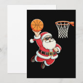 バスケットボールをダンクするサンタクロース クリスマス 招待状 (正面/裏面)