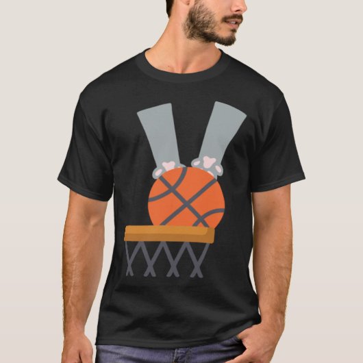 バスケットボールをダンクする猫 Tシャツ (正面)