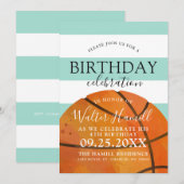 バスケットボールをテーマにしたバースデーパーティーのセージ招待状 招待状 (正面/裏面)