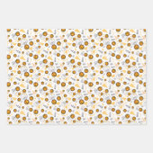 バスケットボールをテーマにしたパターンデザイン金ゴールド&パープル ラッピングペーパーシート (正面2)