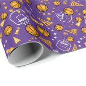 バスケットボールをテーマにしたパターンデザイン金ゴールド&パープル ラッピングペーパー (ロールコーナー)