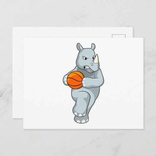 バスケットボールを持つバスケットボール選手としてのサイ ポストカード (正面/裏面)