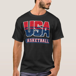 バスケットボールアメリカ国旗の愛国的なスポーツ愛好家アメリカ Tシャツ