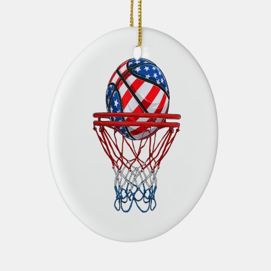 バスケットボールアメリカ愛国心7月の米国国旗 セラミックオーナメント (右)