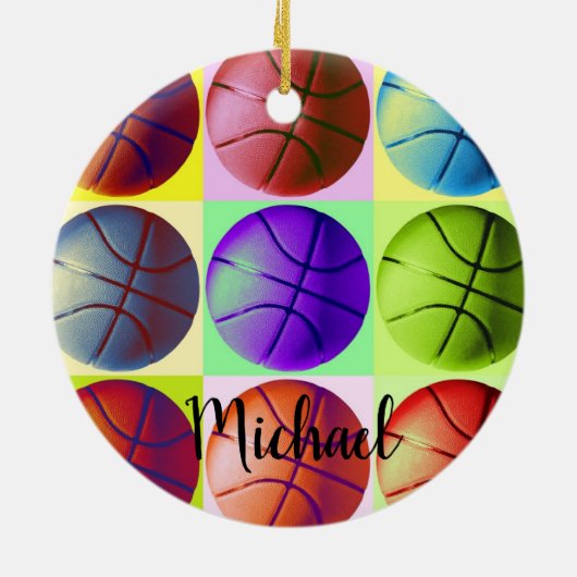 バスケットボールアートワークあなたの名前カスタム セラミックオーナメント (裏面)