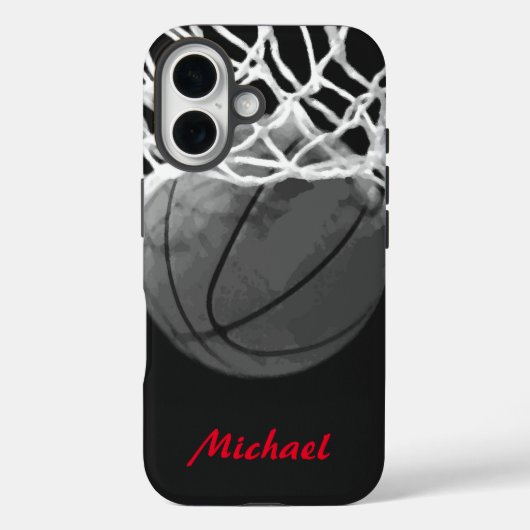 バスケットボールアートワークお名前白黒赤 Case-Mate iPhoneケース (裏面)