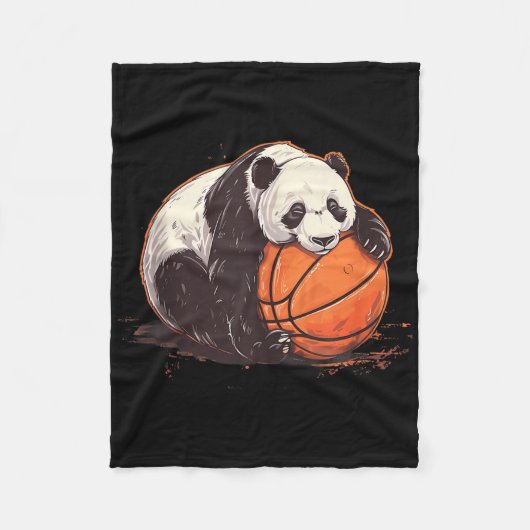 バスケットボールアートワークスケッチバスケットボールラバーパンダ フリースブランケット (正面)