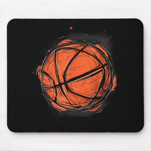 バスケットボールアートワークスケッチバスケットボールラバーボール マウスパッド (正面)
