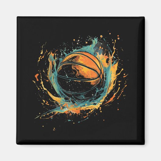 バスケットボールアートワークBasketball Lover Water Colorドラ マグネット (正面)