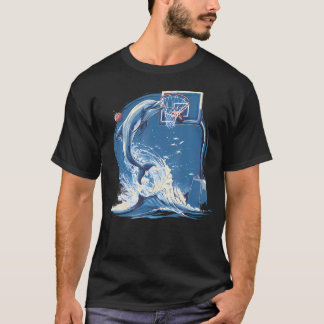 バスケットボールイルカ波自然アート Tシャツ