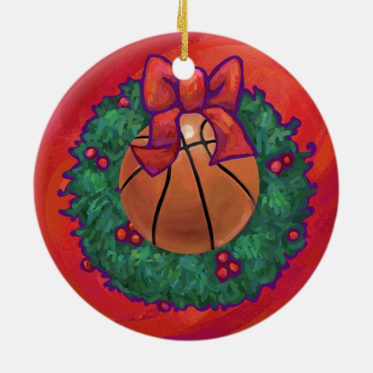バスケットボールインサイドクリスマスリース セラミックオーナメント (裏面)