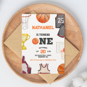バスケットボールウォーターカラーボーイズ1st誕生日 招待状