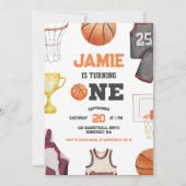 バスケットボールウォーターカラーボーイズ1st誕生日 招待状 (正面)