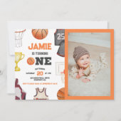 バスケットボールウォーターカラーボーイズ1st誕生日 招待状 (正面)