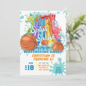 バスケットボールウォータースライドプール誕生日パーティー 招待状 (スタンド正面)