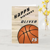 バスケットボールウッドフロアスポーツハッピーバースデー カード (黄色い花)