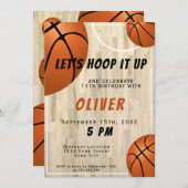 バスケットボールウッドフロアスポーツ子供の誕生日 招待状 (正面/裏面)