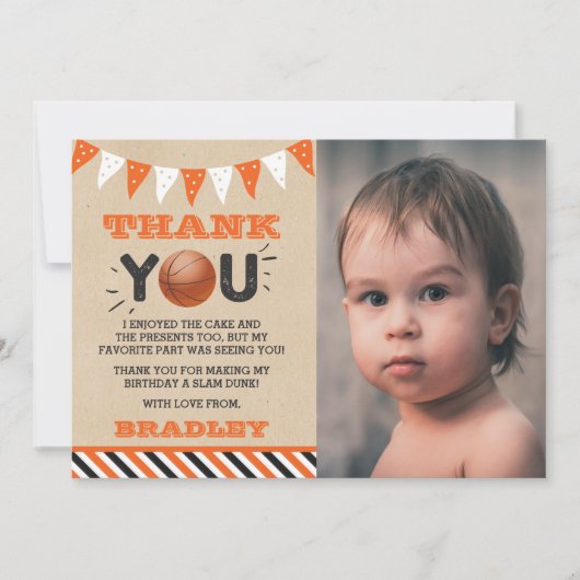 バスケットボールエイジ誕生日写真 サンキューカード (正面)