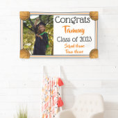 バスケットボールオレンジとブラックワンフォト卒業 横断幕 (インサイチュ)