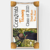 バスケットボールオレンジとブラックワンフォト卒業 横断幕 (縦)