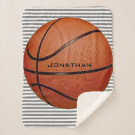 バスケットボールオンストライプデザインシェルパブランケット シェルパブランケット