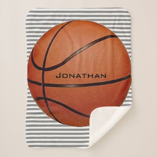 バスケットボールオンストライプデザインシェルパブランケット シェルパブランケット (正面)