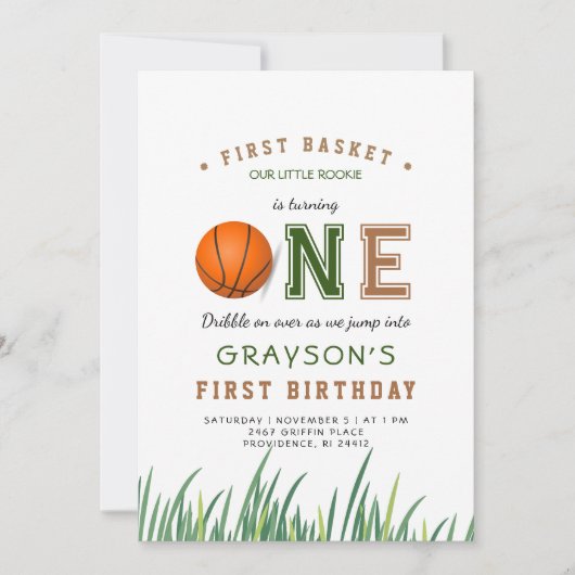 バスケットボールオーバードリブル1回目の誕生日パーティー 招待状 (正面)