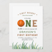 バスケットボールオーバードリブル1回目の誕生日パーティー 招待状 (正面/裏面)