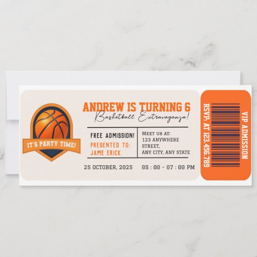 バスケットボールオールスター誕生日パーティーパス 招待状 (正面)