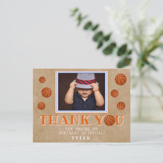 バスケットボールオールド紙誕生日ありがとう写真 ポストカード (スタンド正面)