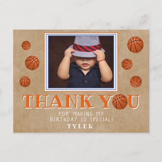 バスケットボールオールド紙誕生日ありがとう写真 ポストカード (正面)