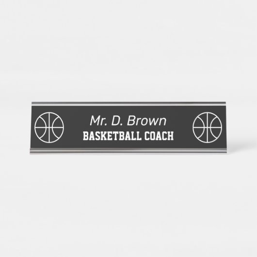 バスケットボールカスタムの高校スポーツコーチのロゴ デスクネームプレート (正面)