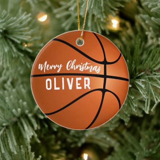 バスケットボールカスタムネーム メリークリスマス セラミックオーナメント (ツリー)