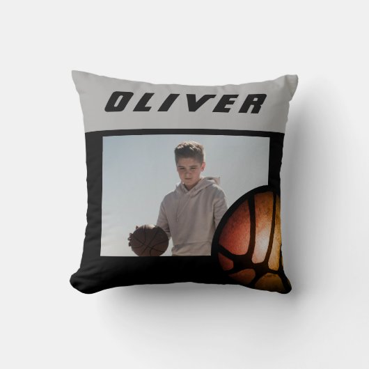 バスケットボールカスタムボールの写真と名前 クッション (正面)