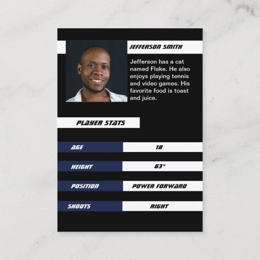 バスケットボールカスタム選手のブラックトレーディングカードブルー コーリングカード (裏面)