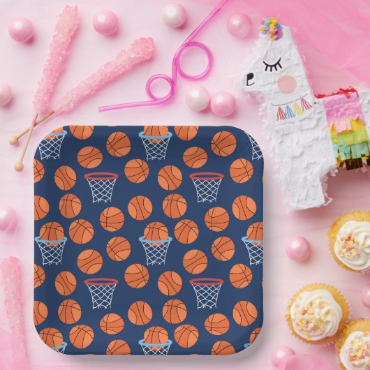 バスケットボールカッコいいスポーツタイルパーティー  ペーパープレート (パーティー)