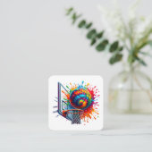 バスケットボールカラフル絞り染めカラスプラッシュバスケット スクエア名刺 (スタンド正面)