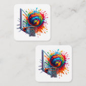 バスケットボールカラフル絞り染めカラスプラッシュバスケット スクエア名刺 (正面/裏面)