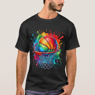 バスケットボールカラフル絞り染めカラスプラッシュバスケット Tシャツ