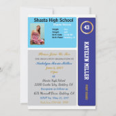 バスケットボールカード付/統計グラフ招待状 – 青 招待状 (裏面)