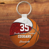 バスケットボールガーリーマルーン白いスクールチームカラー キーホルダー (正面)