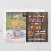 バスケットボールガール写真1st誕生日招待状 招待状 (正面)