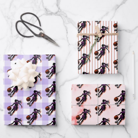 バスケットボールガール誕生日ラッピング紙シート ラッピングペーパーシート (正面)