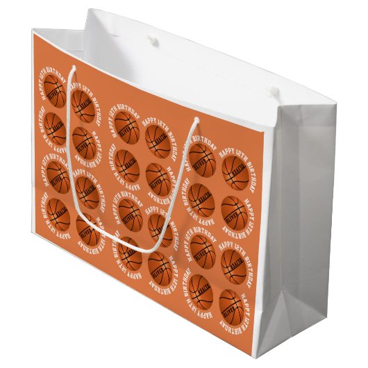 バスケットボールキッズネームスポーツハッピーバースデー ラージペーパーバッグ (正面アングル)